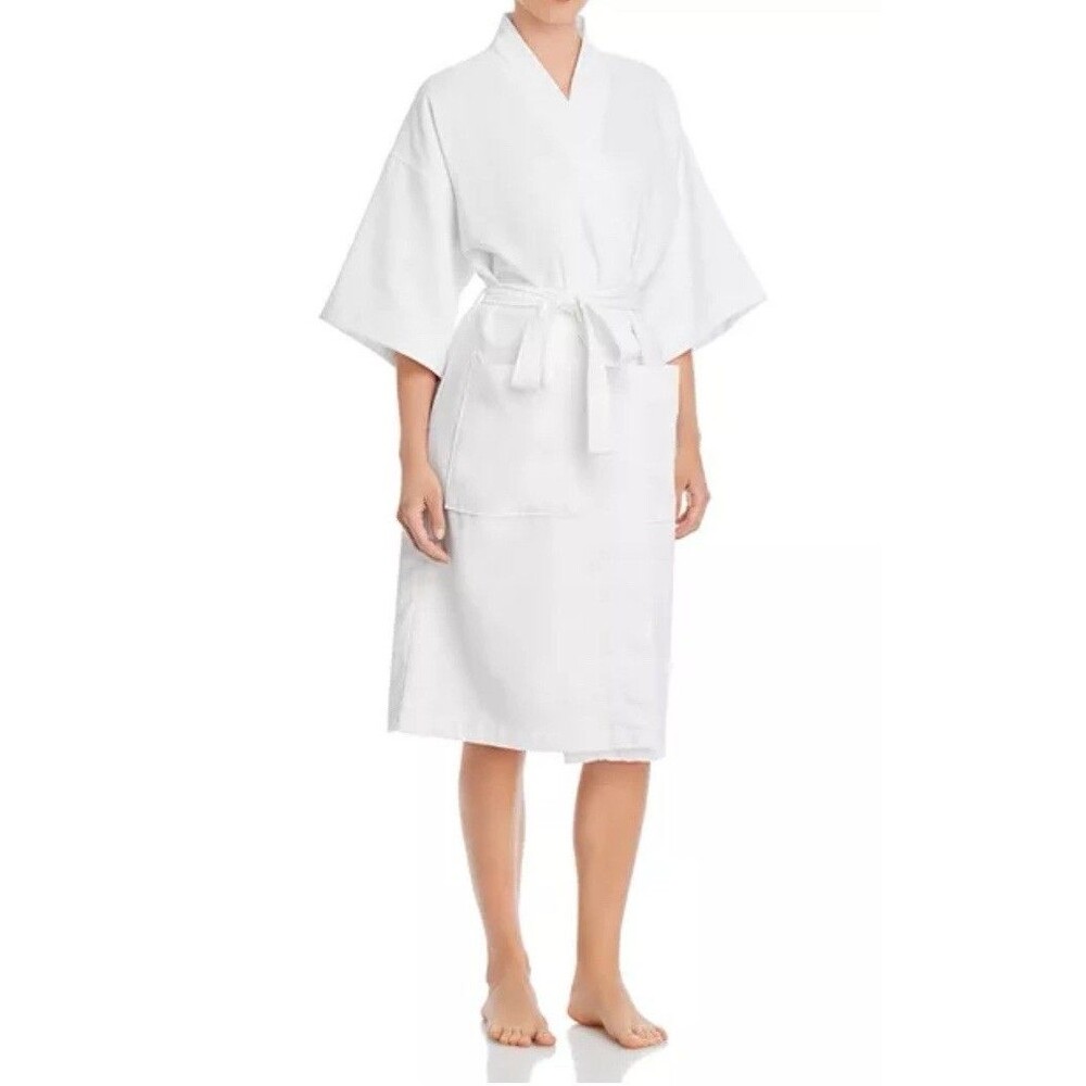 Frette Cotton White Bath Robe Terry Cloth Pockets Bathrobe Shawl Size Large